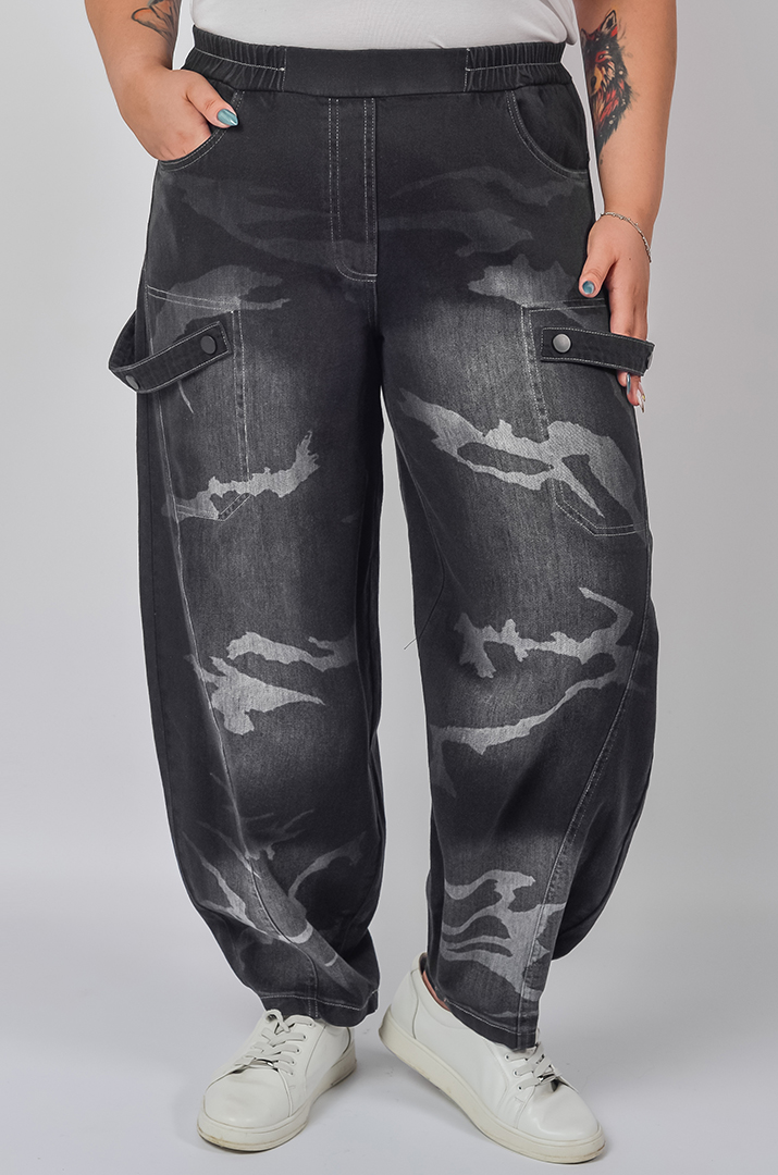 Чорні джинси банани з сірими акцентами великих розмірів