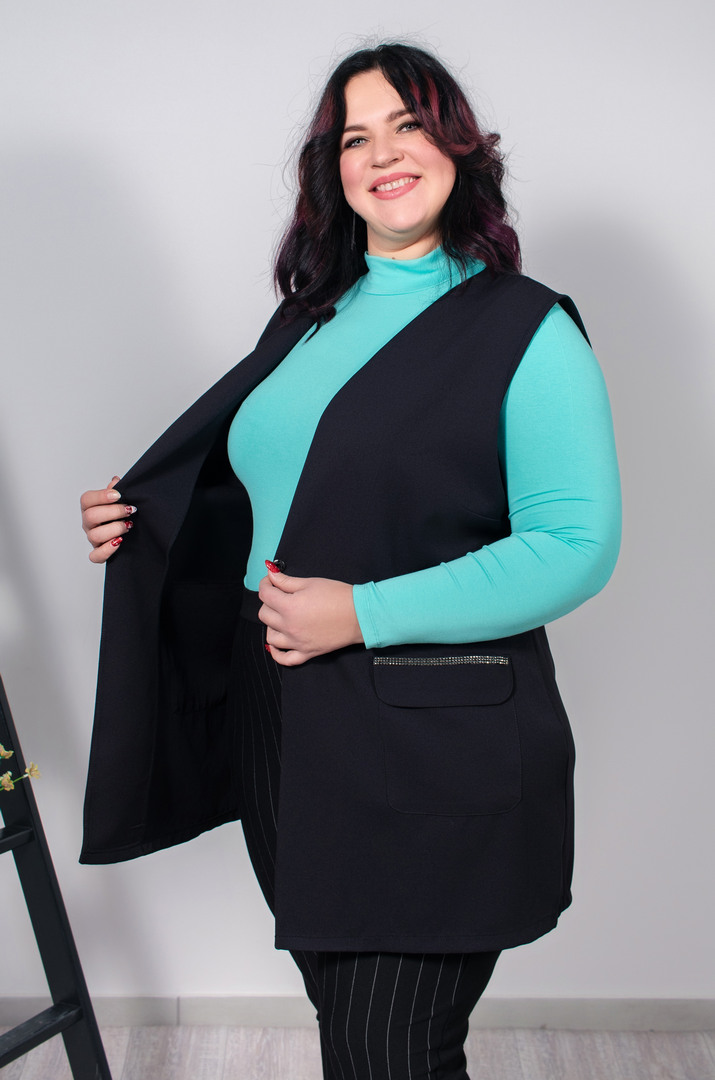 Класичний довгий жилет з кишенями супер батал