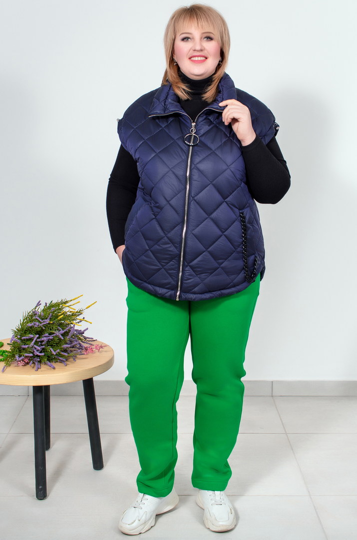 Жилет стьобаний короткий з ланцюжками на кишенях супер батал