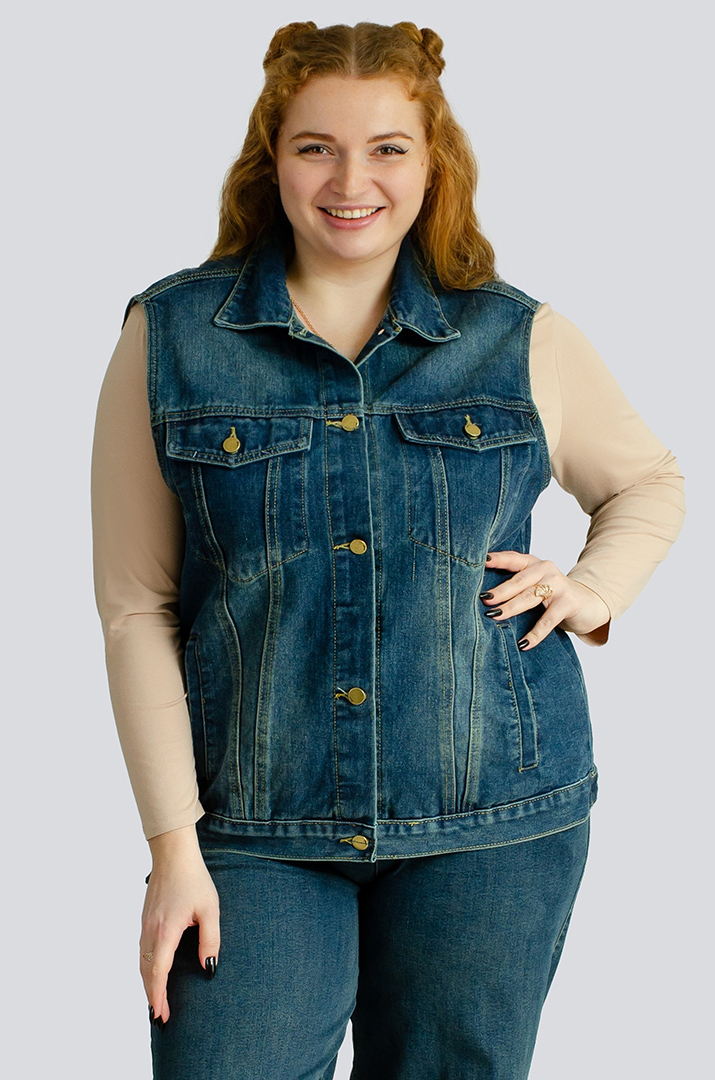 Жилет джинсовий з написами великих розмірів