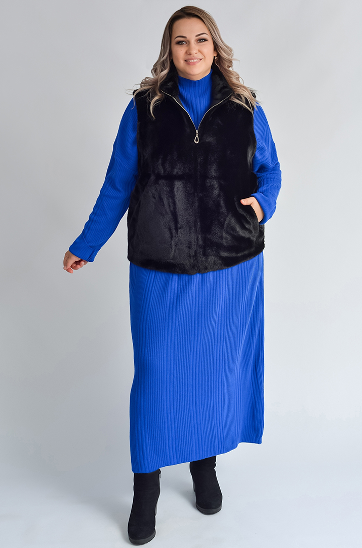 Класичний короткий жилет з екохутра великих розмірів