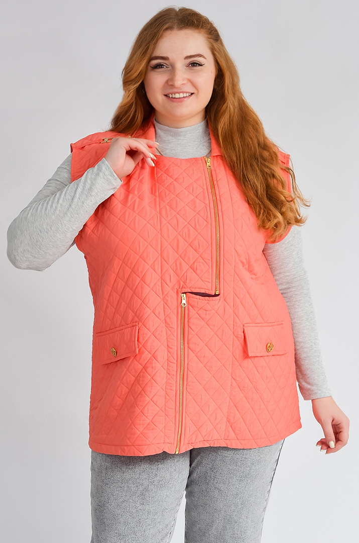 Жилет стьобаний в кораловому кольорі великих розмірів