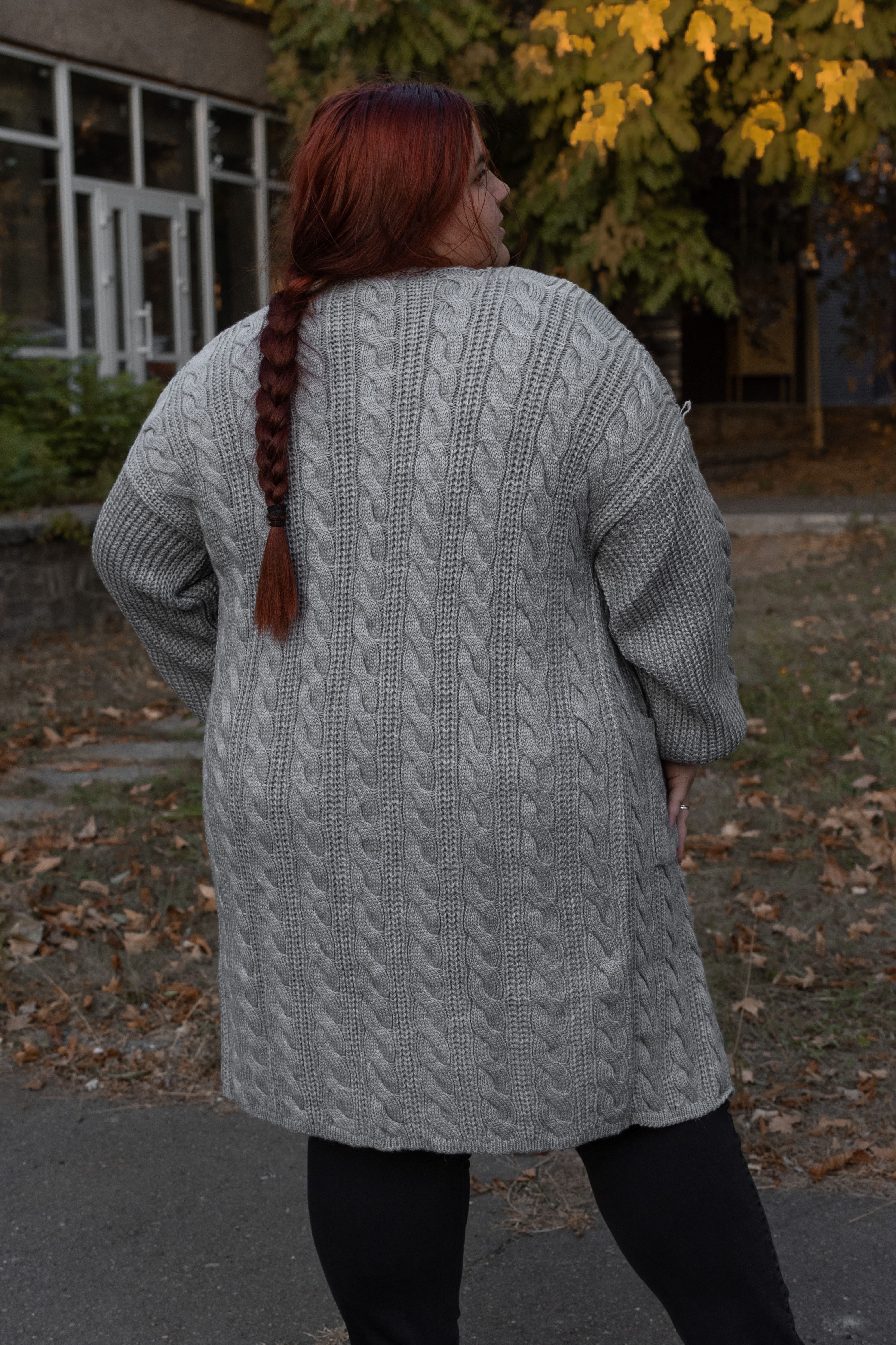 Кардиган длинный вязаный батал