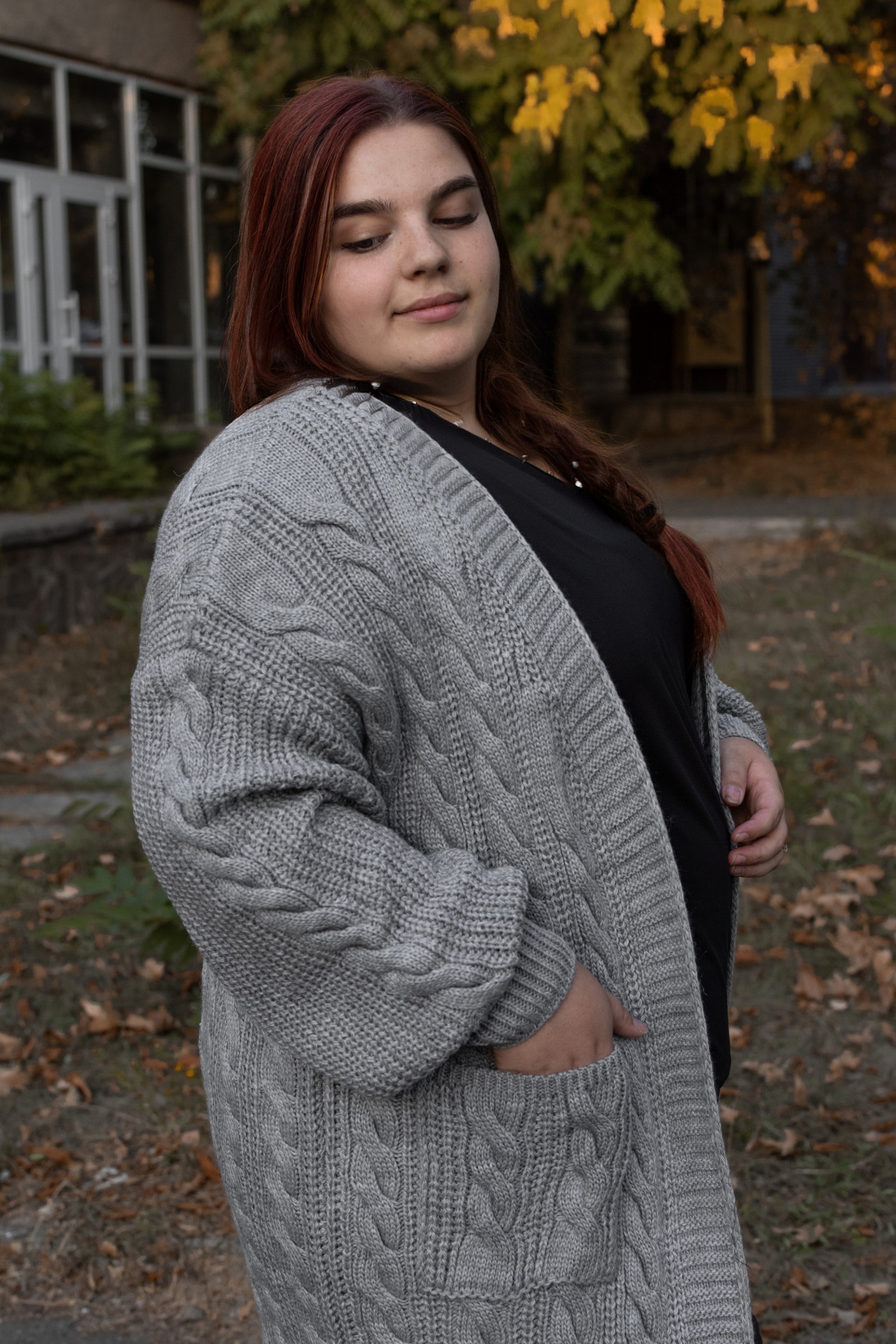 Кардиган длинный вязаный батал