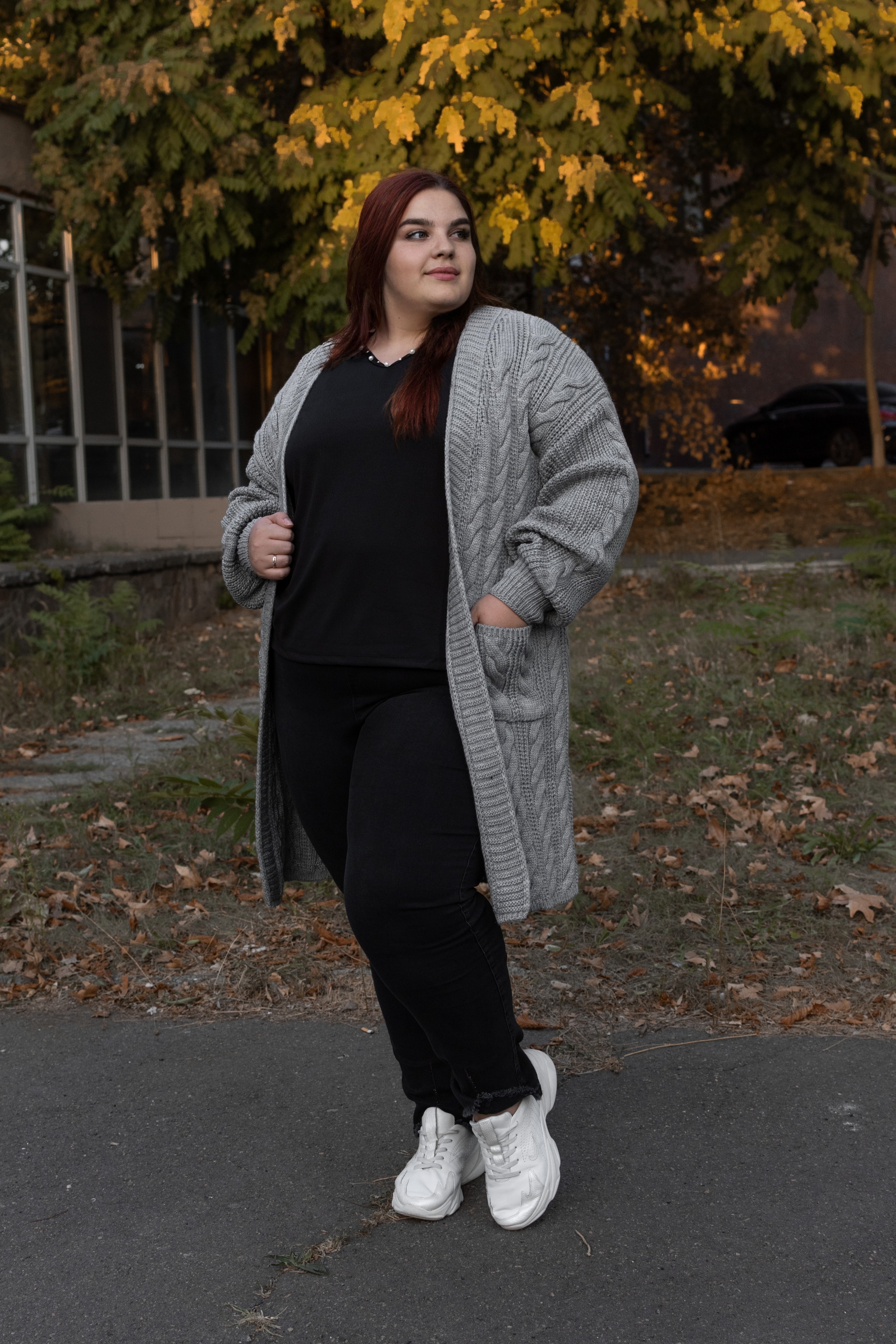 Кардиган длинный вязаный батал