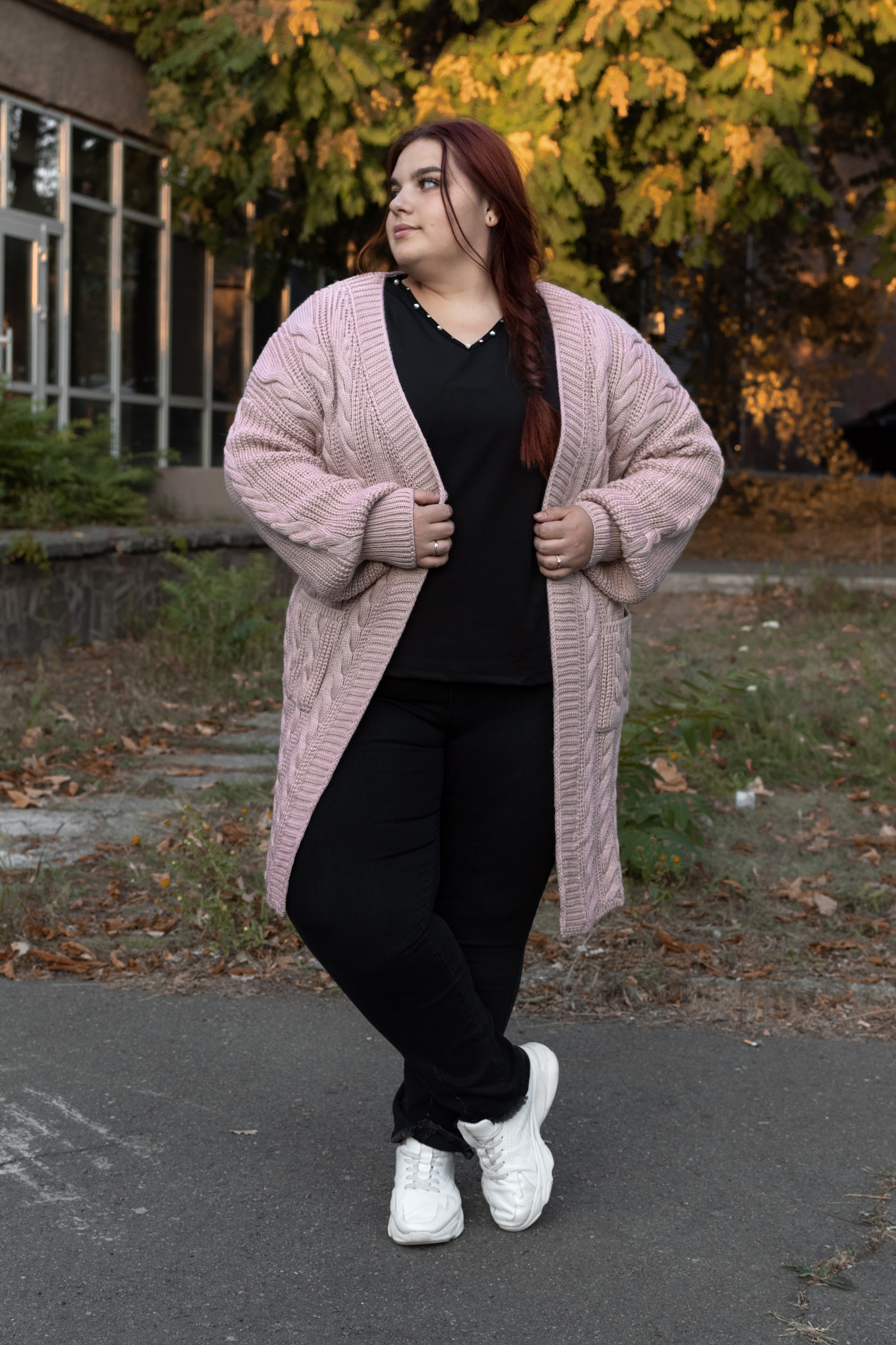 Кардиган длинный вязаный батал