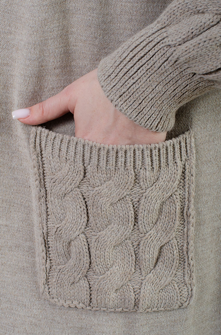 Кардиган довгий в'язаний з текстурними рукавами і кишенями супер батал