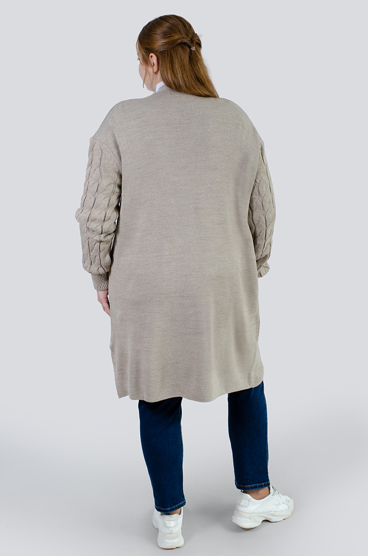 Кардиган довгий в'язаний з текстурними рукавами і кишенями супер батал