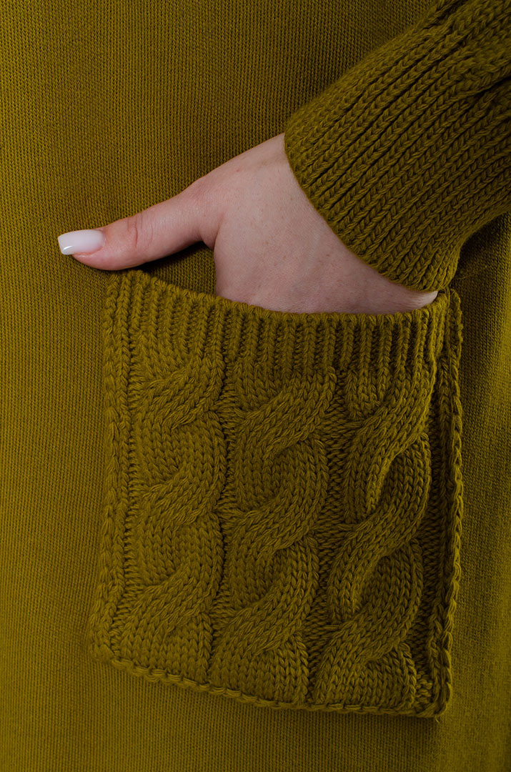 Кардиган довгий в'язаний з текстурними рукавами і кишенями супер батал