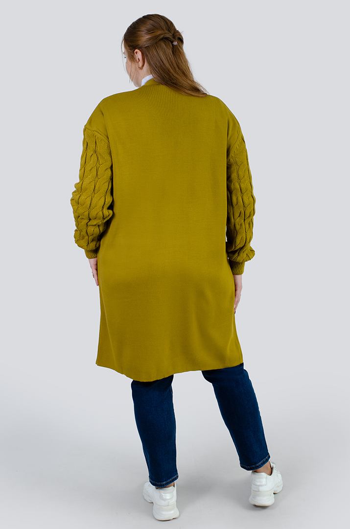 Кардиган довгий в'язаний з текстурними рукавами і кишенями супер батал