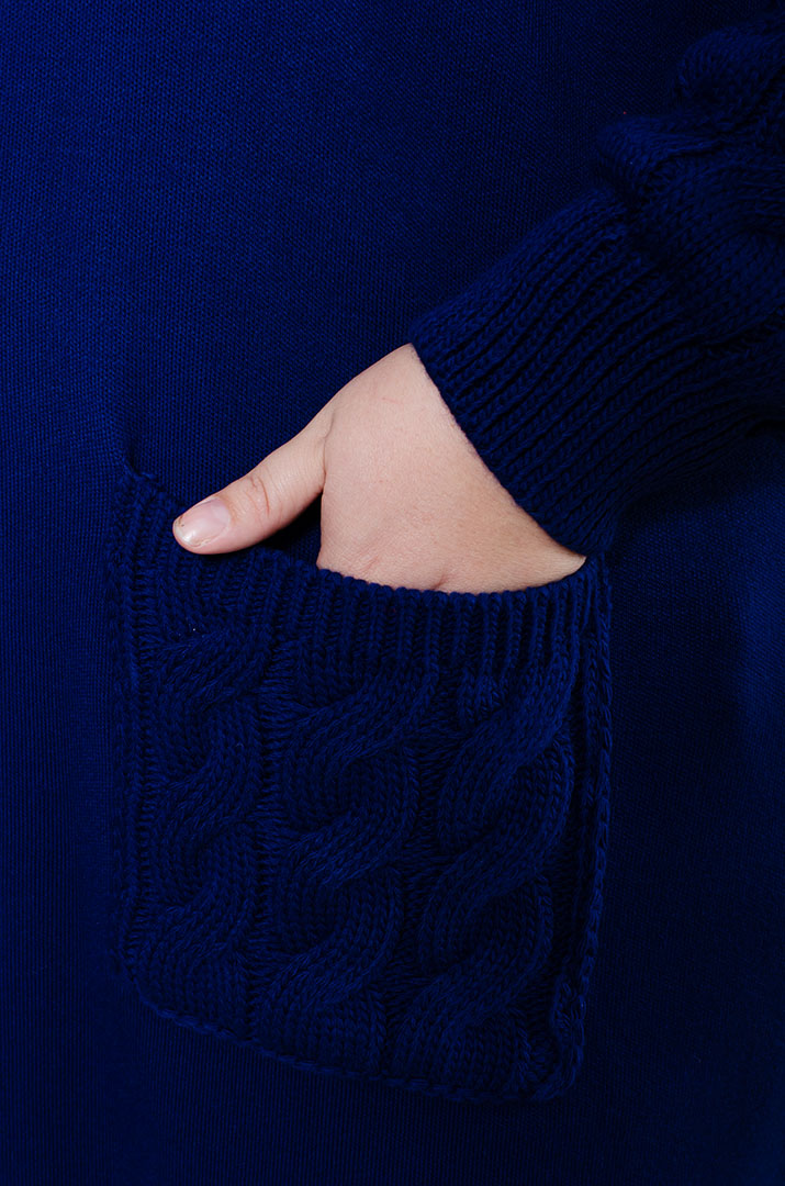 Кардиган довгий в'язаний з текстурними рукавами і кишенями супер батал