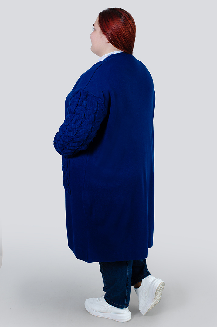 Кардиган довгий в'язаний з текстурними рукавами і кишенями супер батал