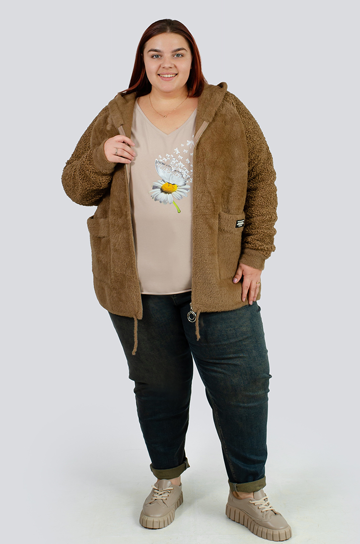 Кофта коротка зі штучного хутра великих розмірів