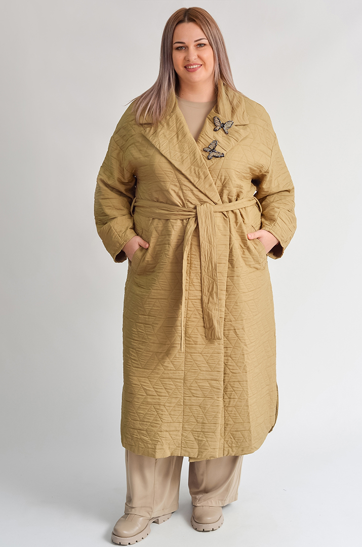 Довгий стьобаний кардиган з фактурною аплікацією великих розмірів