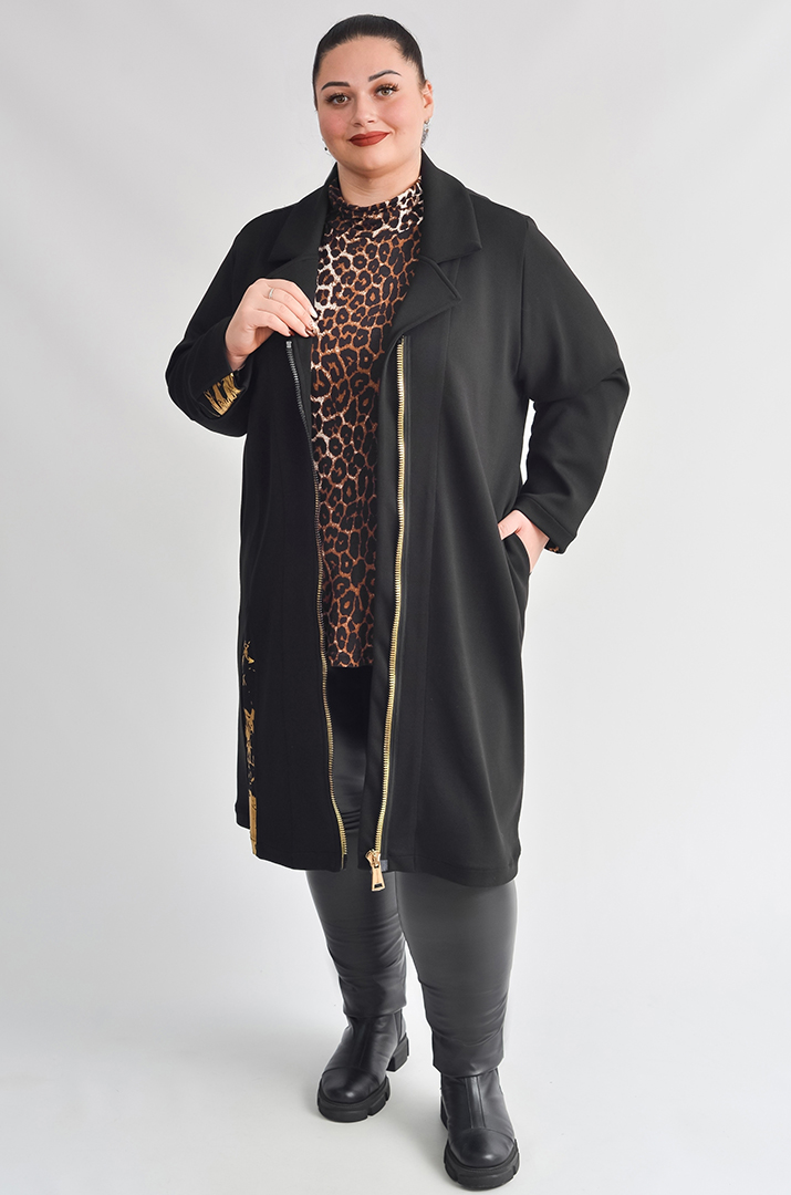 Чорний трикотажний кардиган із золотистими акцентами великих розмірів