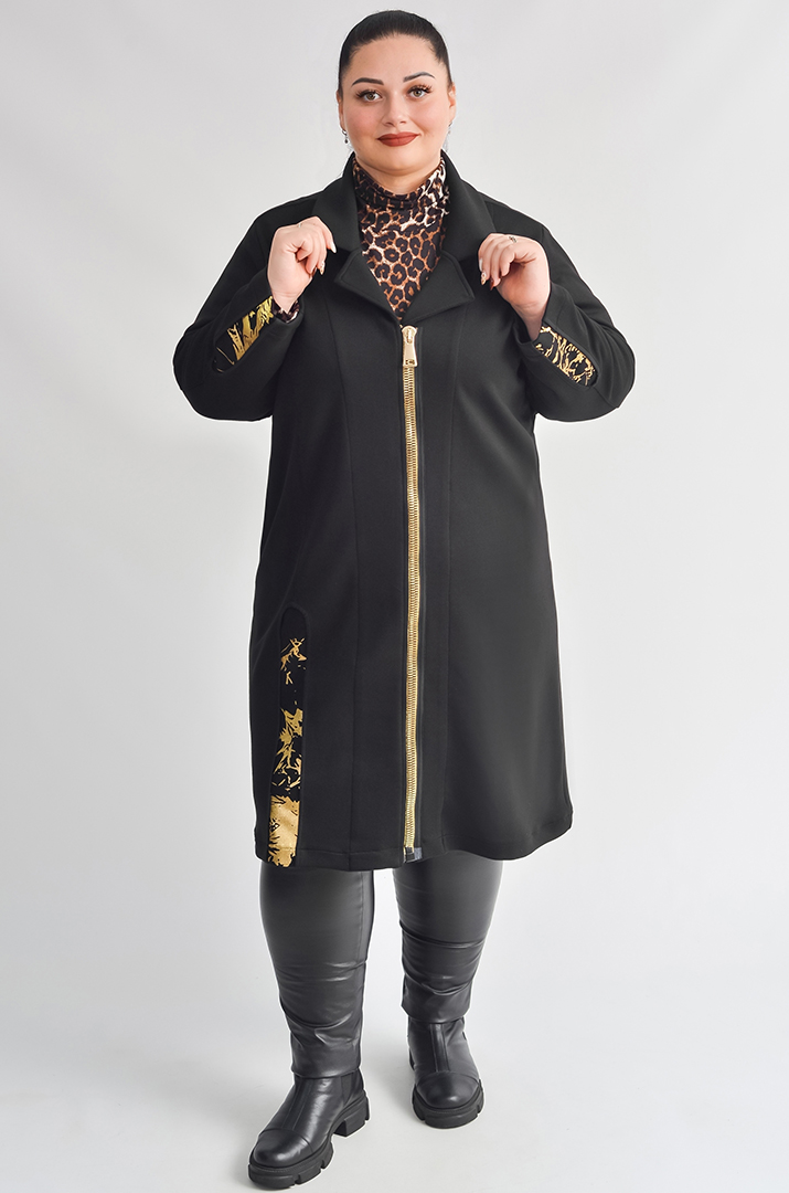Чорний трикотажний кардиган із золотистими акцентами великих розмірів