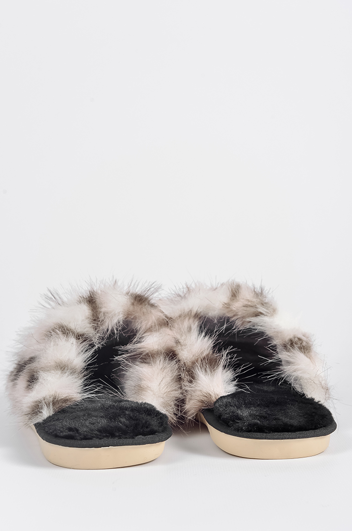 Капці з еко-хутра з анімалістичним принтом великих розмірів