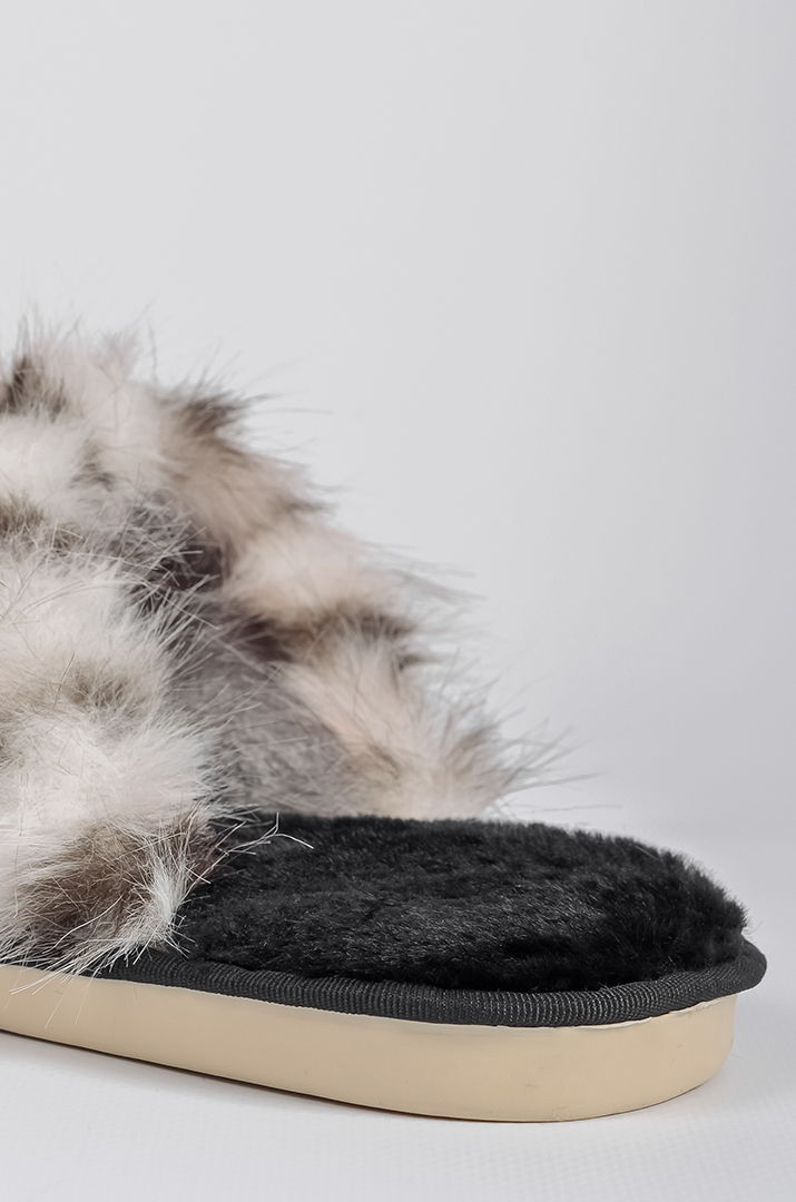 Капці з еко-хутра з анімалістичним принтом великих розмірів