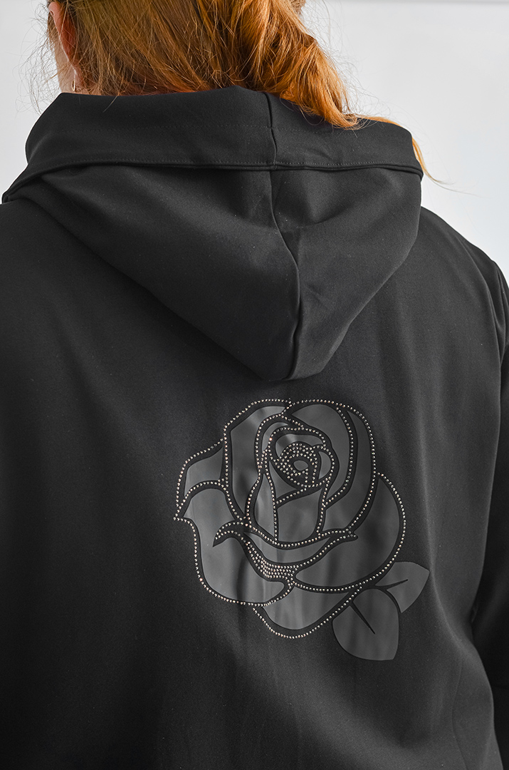 Черный длинный кардиган с цветочным декором и боковыми завязками больших размеров