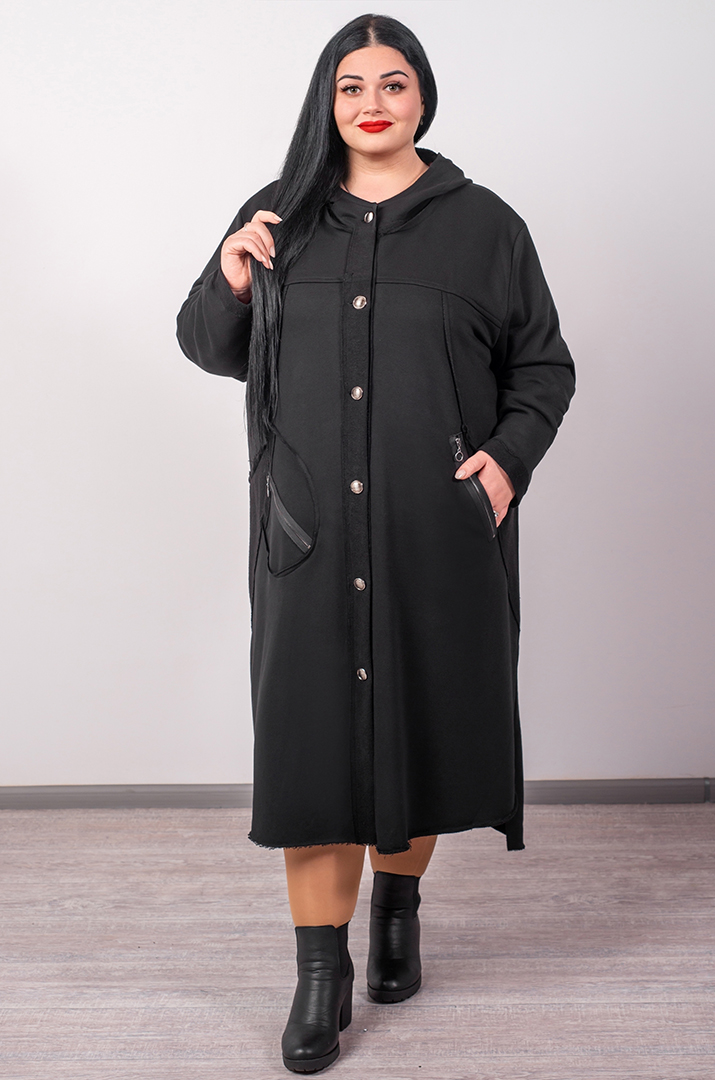 Чорний кардиган на ґудзиках з оригінальними кишенями великих розмірів
