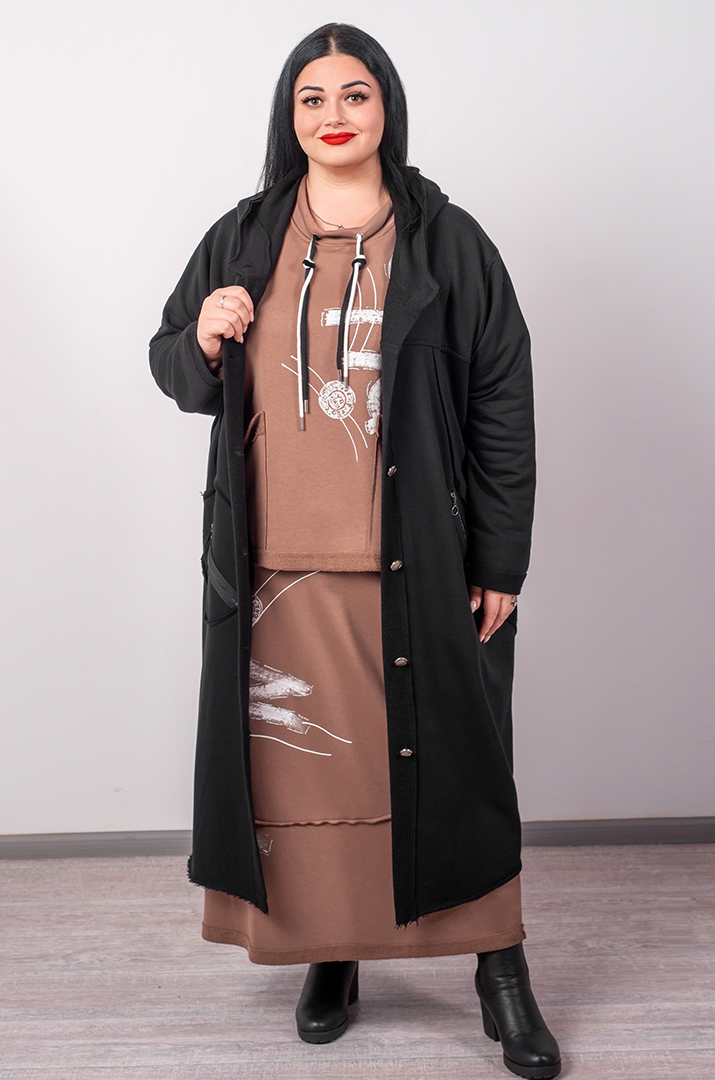 Чорний кардиган на ґудзиках з оригінальними кишенями великих розмірів