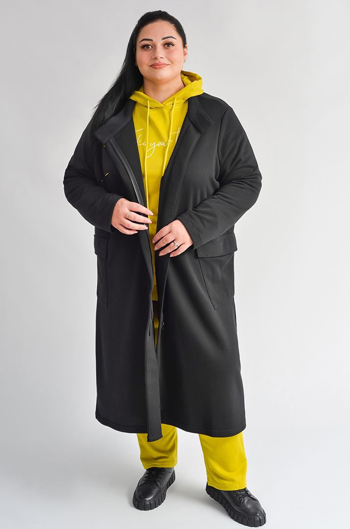 Чорний кардиган з контрастними світловідбивними елементами великих розмірів