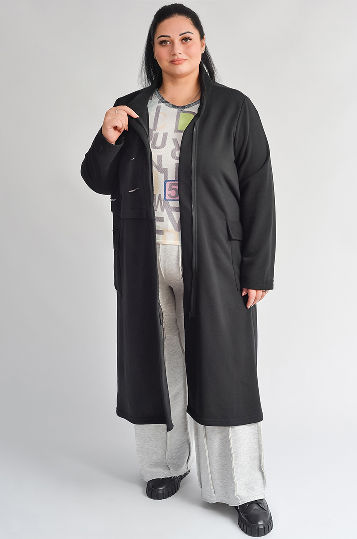 Чорний кардиган з контрастними світловідбивними елементами великих розмірів