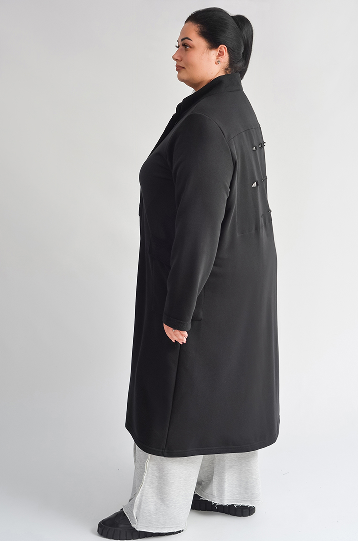 Чорний кардиган з контрастними світловідбивними елементами великих розмірів