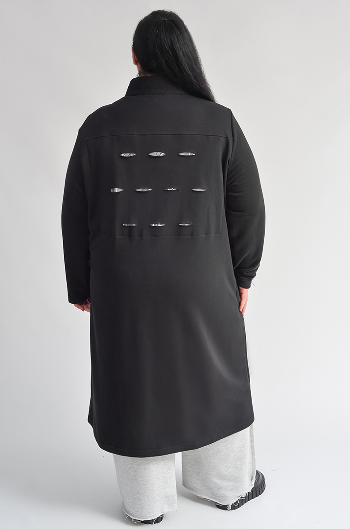 Чорний кардиган з контрастними світловідбивними елементами великих розмірів