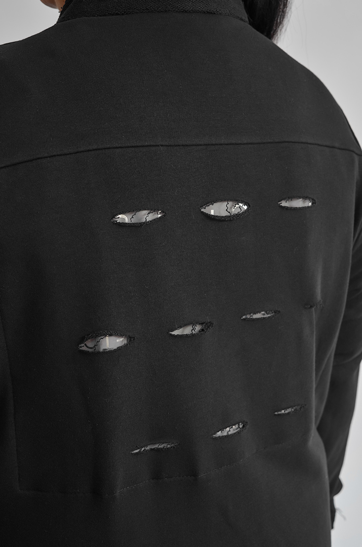 Чорний кардиган з контрастними світловідбивними елементами великих розмірів