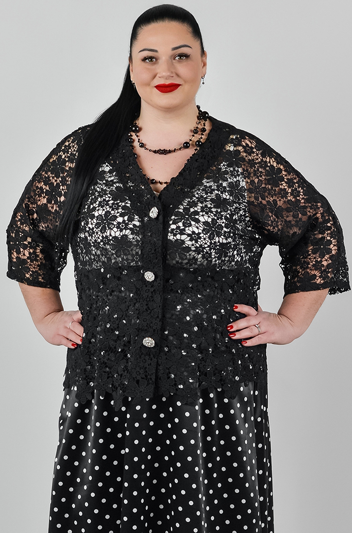 Кардиган короткий мереживний із декоративними кнопками великих розмірів