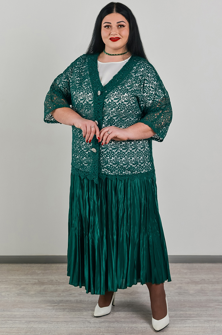 Кардиган короткий мереживний із флористичним орнаментом в кольорах великих розмірів