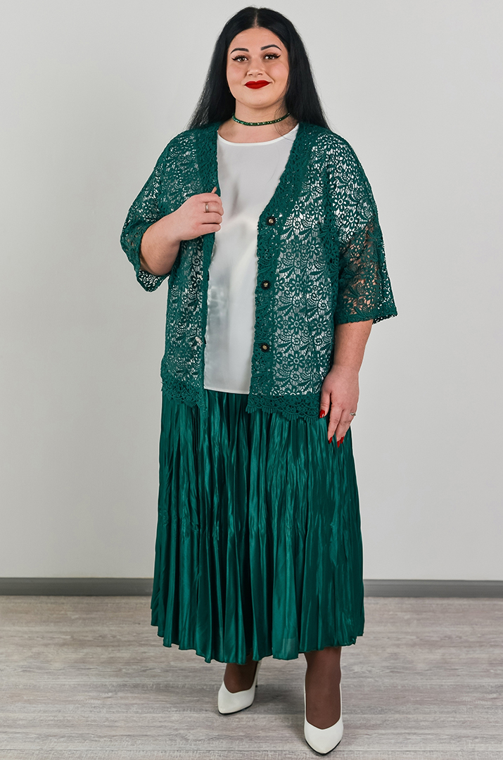 Кардиган короткий мереживний із флористичним орнаментом в кольорах великих розмірів