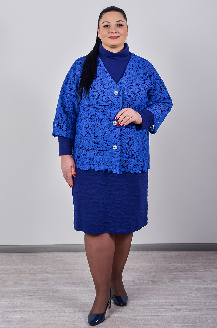 Кардиган короткий мереживний із флористичним орнаментом в кольорах великих розмірів