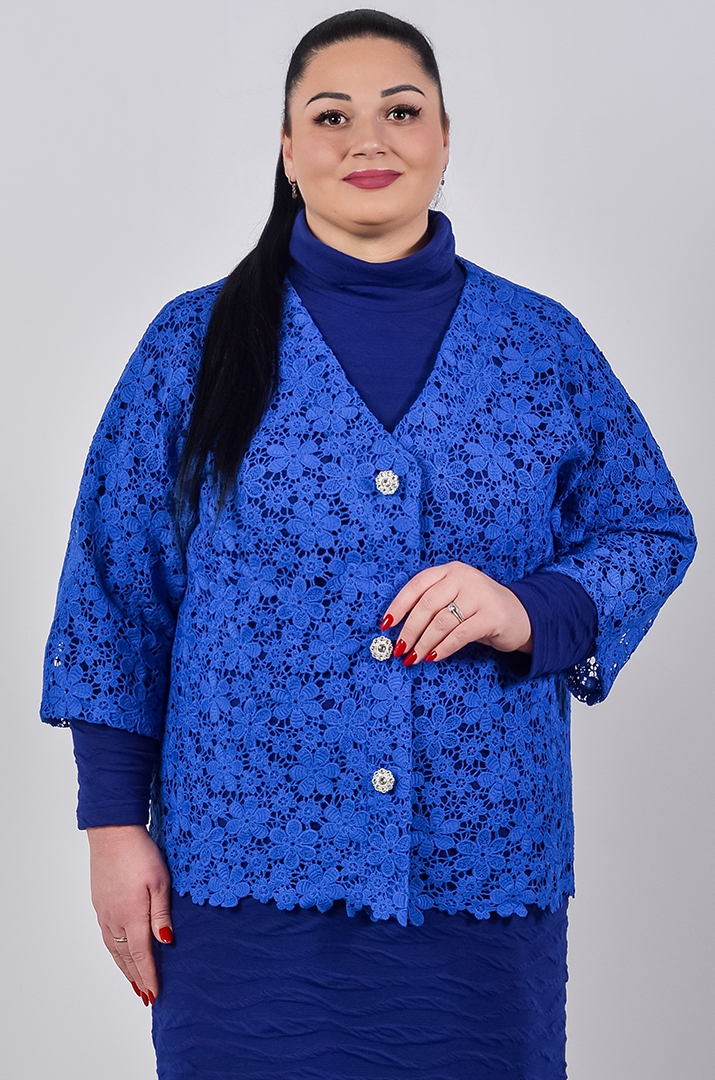 Кардиган короткий мереживний із флористичним орнаментом в кольорах великих розмірів