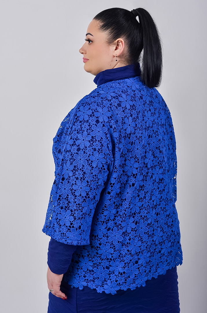 Кардиган короткий мереживний із флористичним орнаментом в кольорах великих розмірів