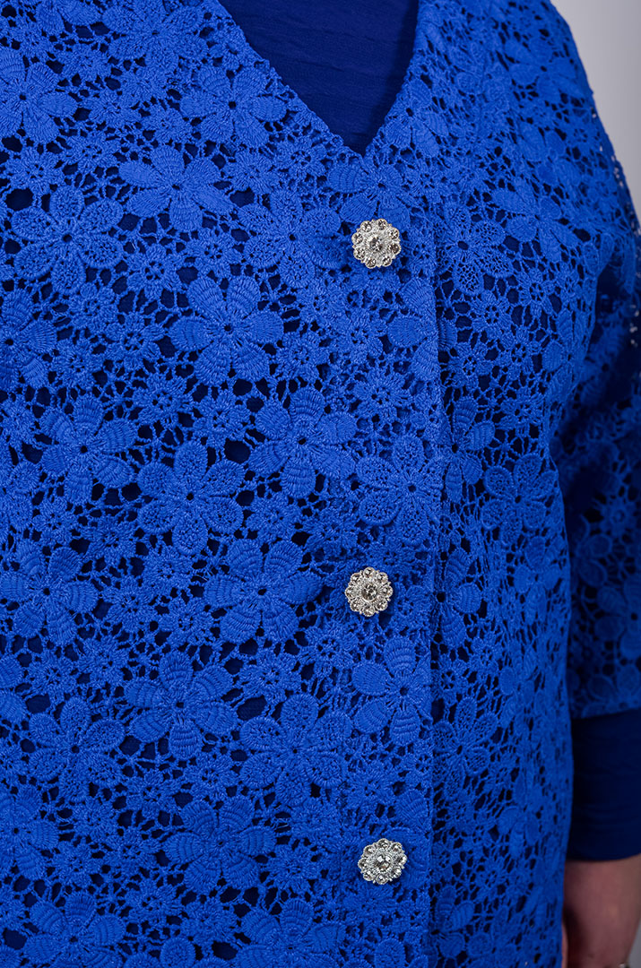 Кардиган короткий мереживний із флористичним орнаментом в кольорах великих розмірів