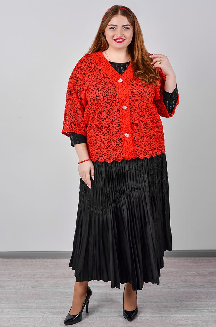 Кардиган короткий мереживний із флористичним орнаментом в кольорах великих розмірів