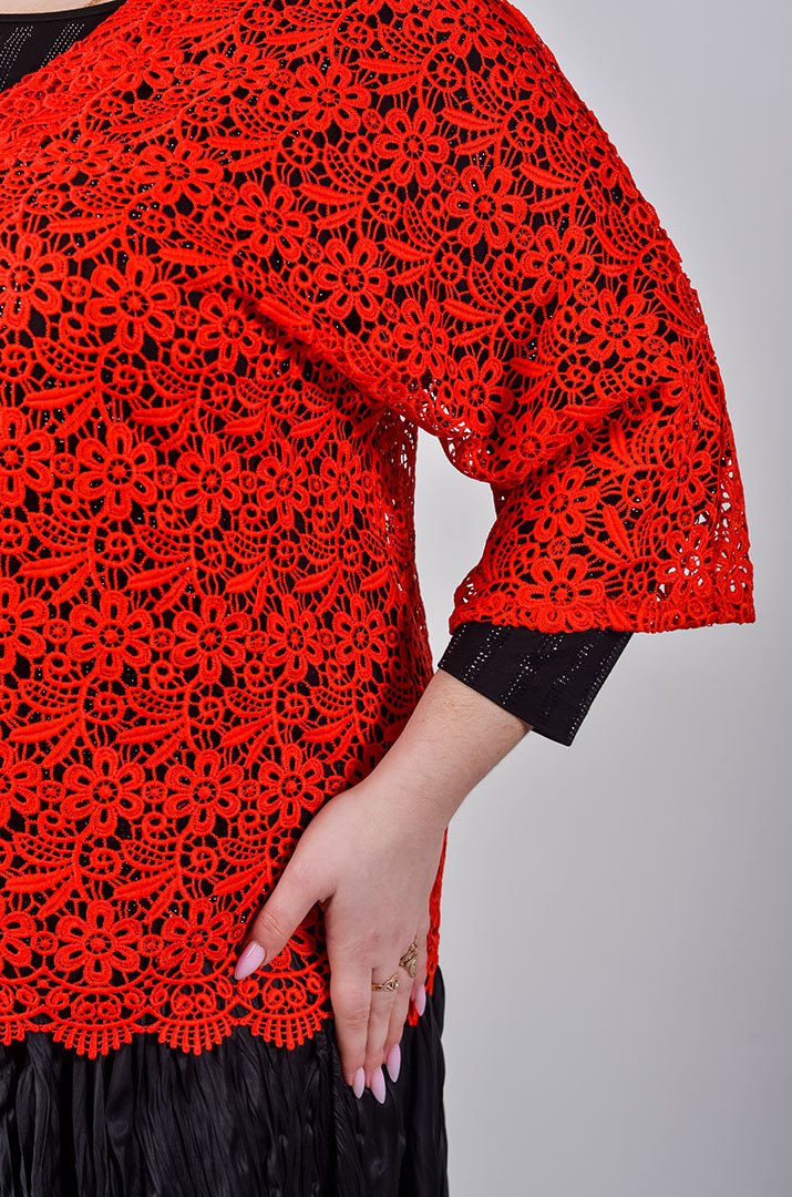 Кардиган короткий мереживний із флористичним орнаментом в кольорах великих розмірів