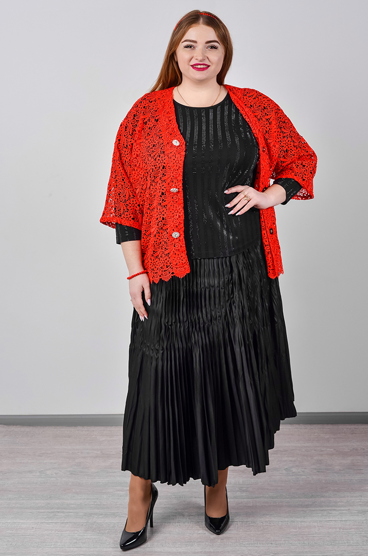 Кардиган короткий мереживний із флористичним орнаментом в кольорах великих розмірів