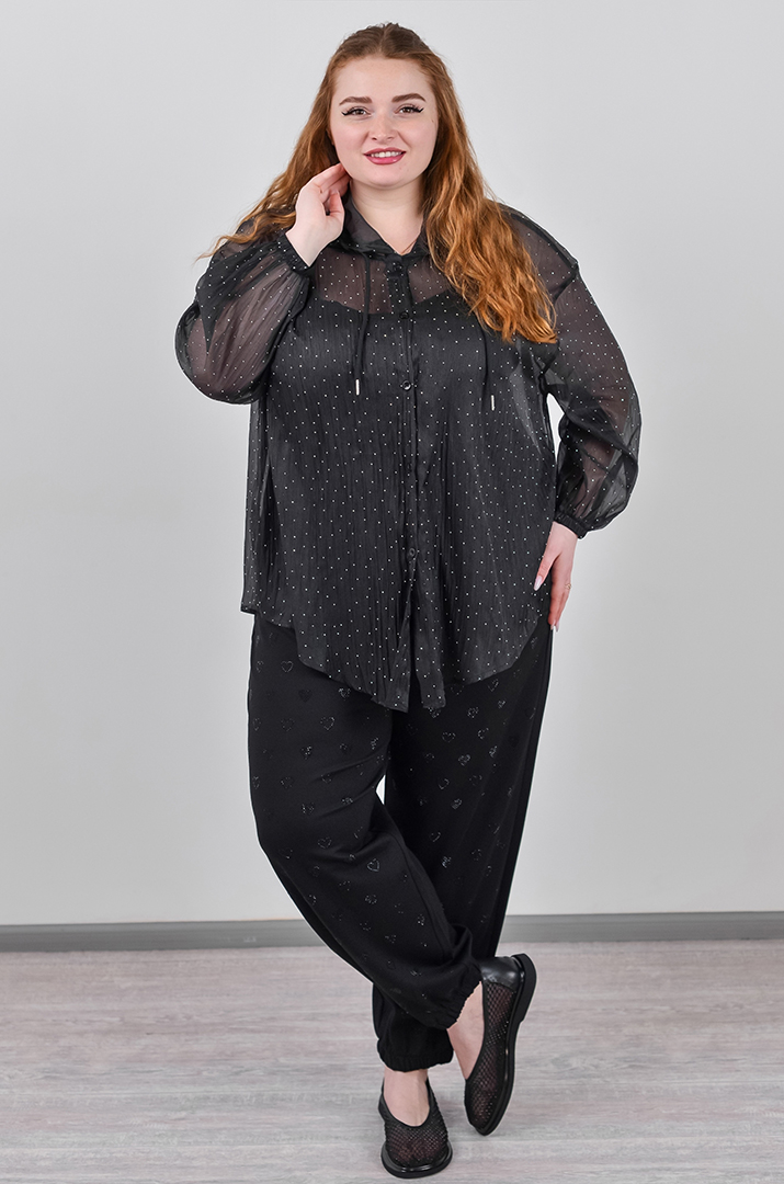 Кардиган з органзи з декоративними камінчиками великих розмірів