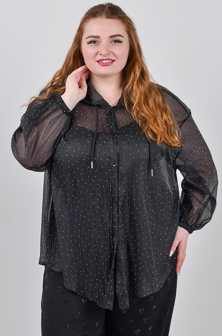 Кардиган з органзи з декоративними камінчиками великих розмірів