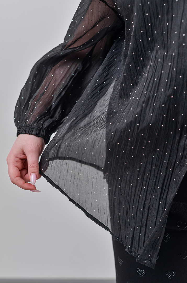 Кардиган з органзи з декоративними камінчиками великих розмірів