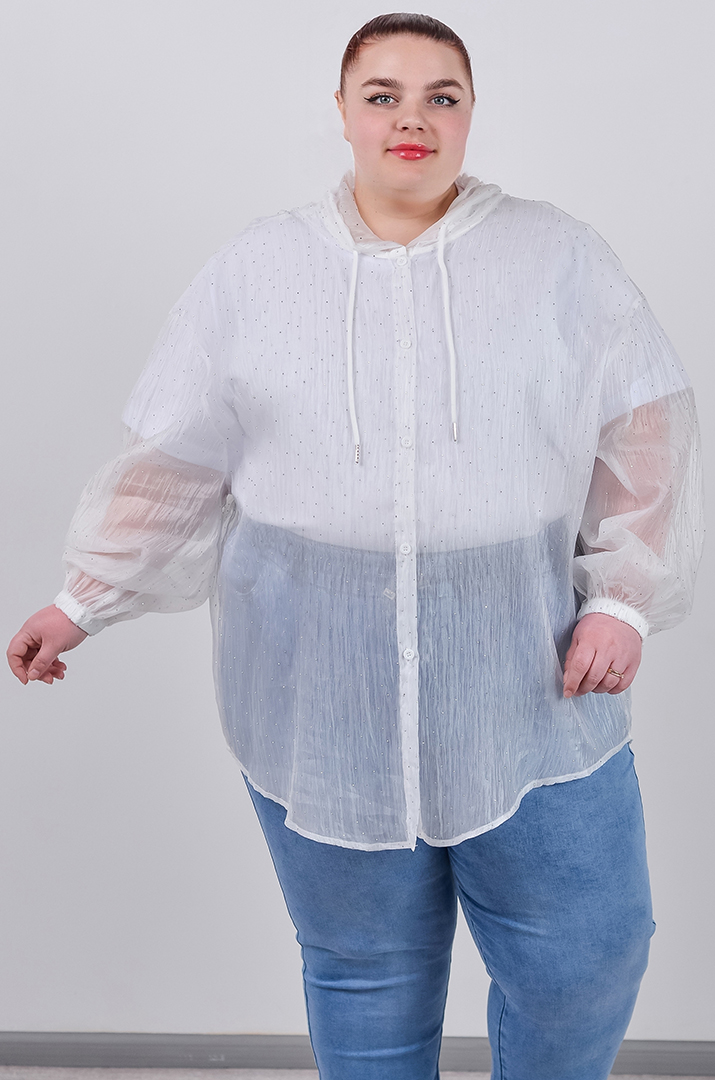 Кардиган з органзи з декоративними камінчиками великих розмірів