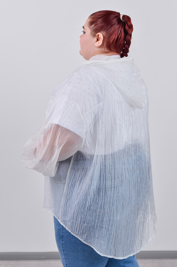 Кардиган з органзи з декоративними камінчиками великих розмірів