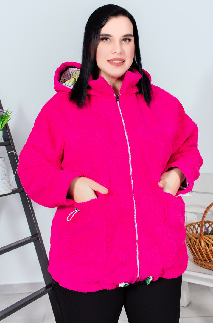 Однотонний кожушок з високим коміром на блискавці батал