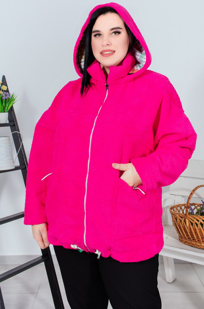 Однотонний кожушок з високим коміром на блискавці батал