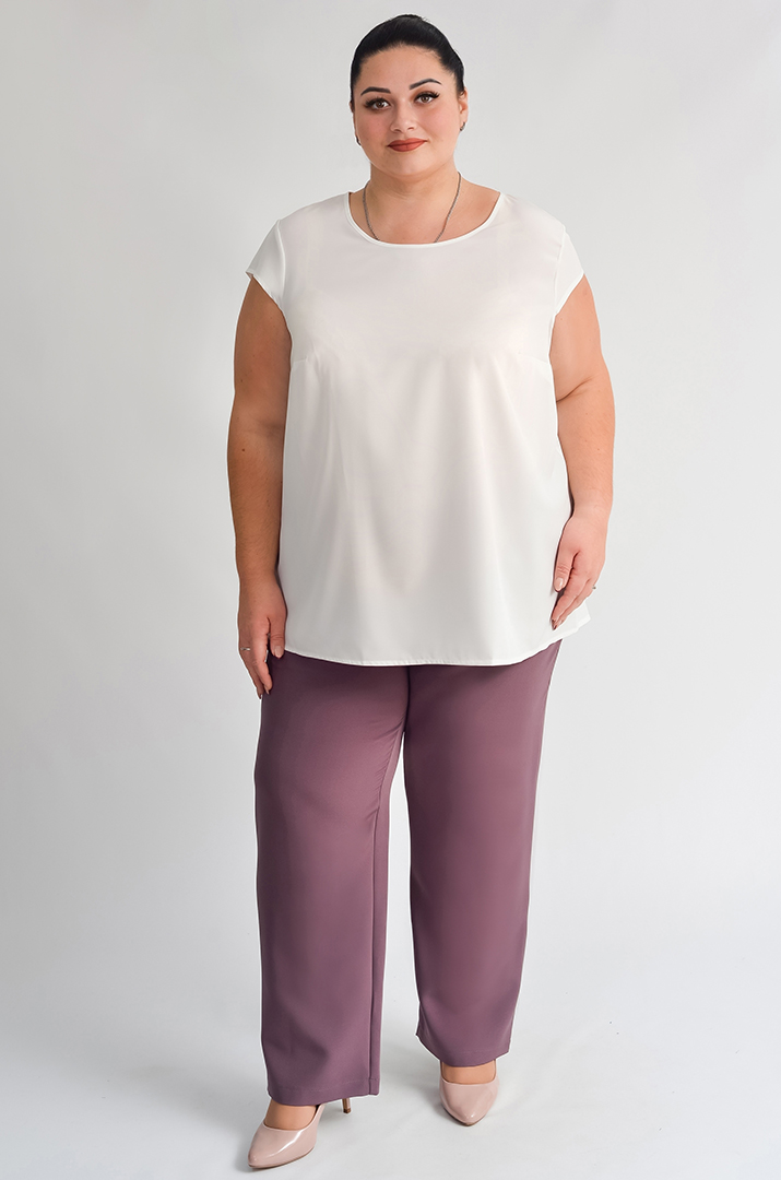 Костюм трійка однотонний жакет з поясом, блуза та брюки батал