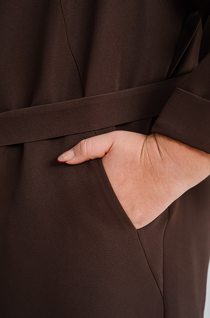 Костюм трійка однотонний жакет з поясом, блуза та брюки батал