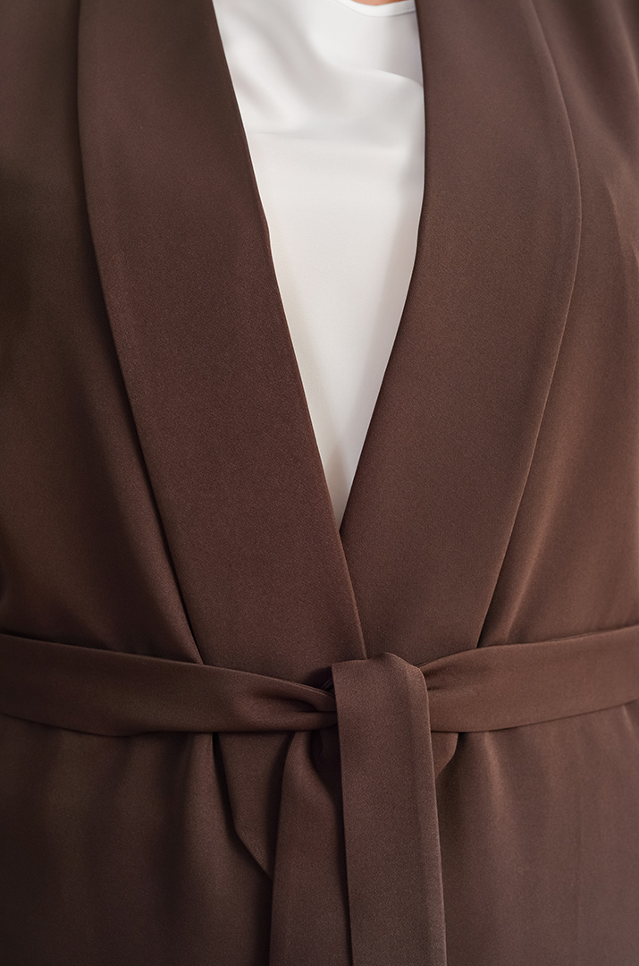 Костюм трійка однотонний жакет з поясом, блуза та брюки батал